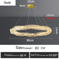 Lustre Or Dimmable avec anneau de lumière LED en cristal pour maison moderne de luxe
