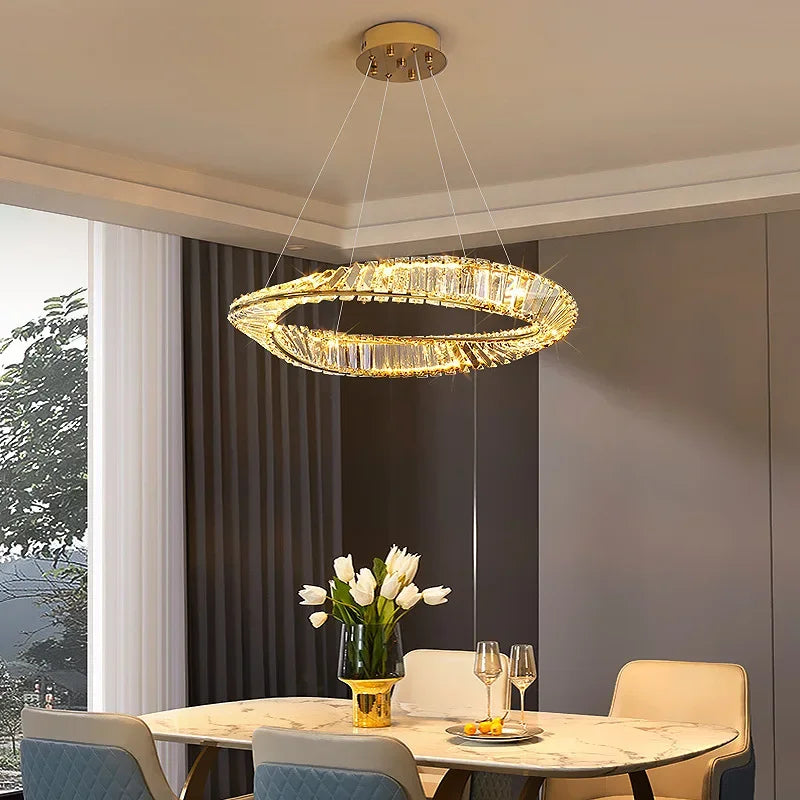 Lustre LED Moderne en Cristal K9 avec Anneau Irrégulier - Collection Élégance Cristalline