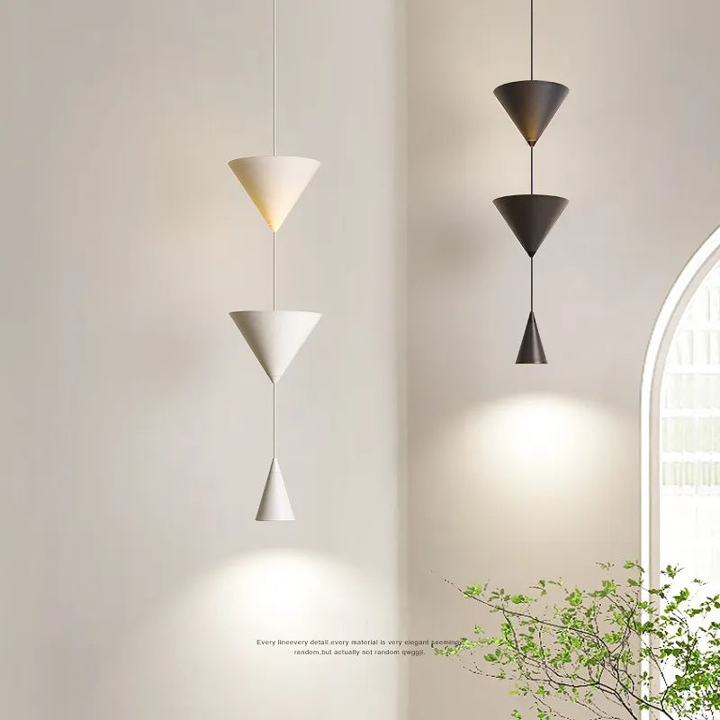 Lustre suspendu moderne à cône pour chambre à coucher avec LED noir et blanc