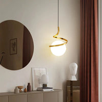 Nordique Déco: Suspension LED Spirale pour Haut Plafond - Noir/Blanc/Or + Verre