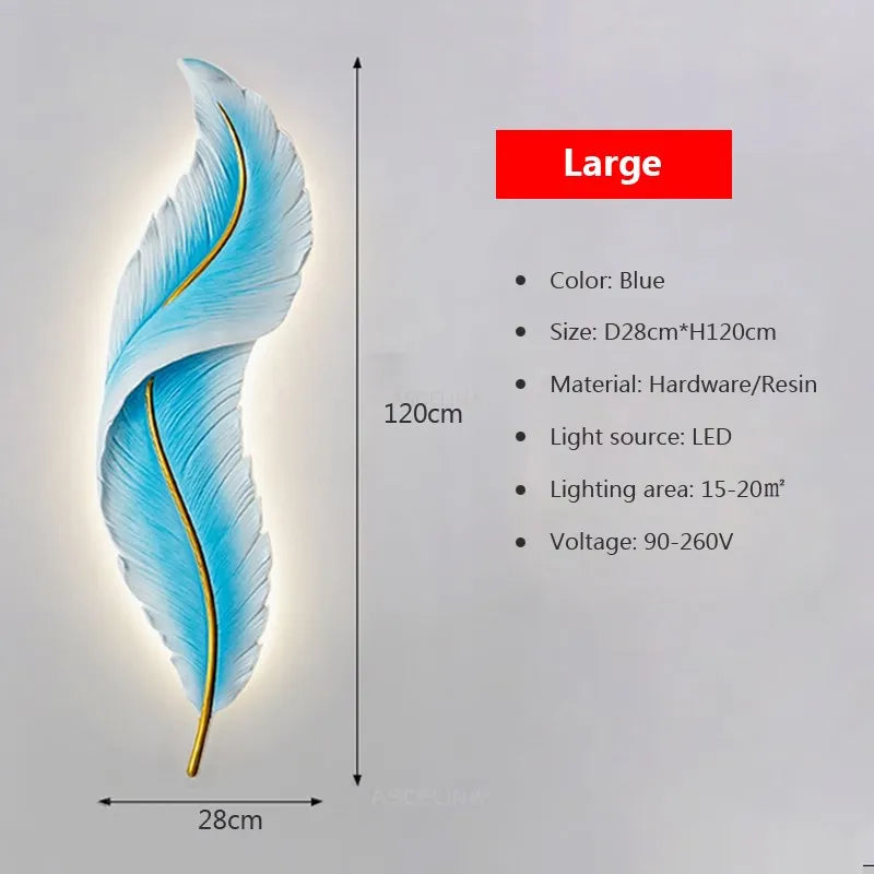 Applique murale LED Plume en résine - Modèle Moderne aux Couleurs Rose et Bleu