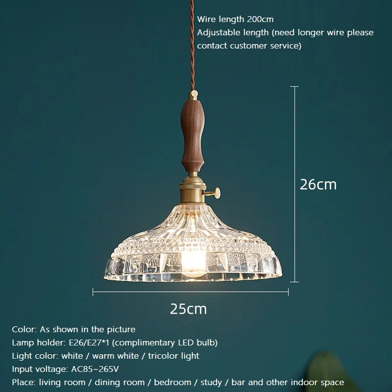 Suspension luminaire nordique en bois, verre et laiton - Style rustique moderne