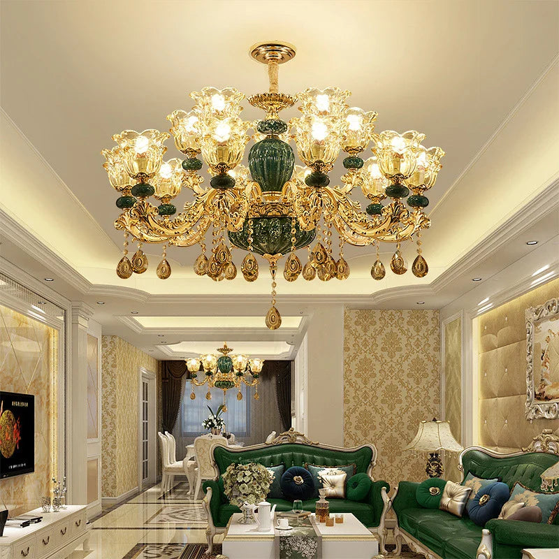 Lustre Européen LED en Céramique Cristal pour Villa Duplex