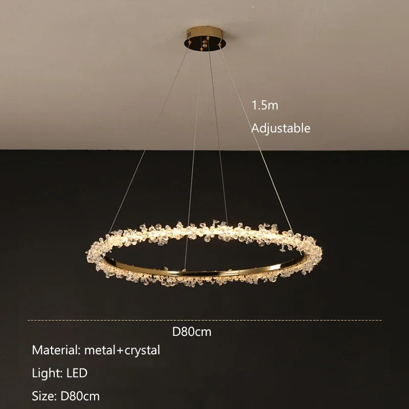 Lustre de Luxe Moderne en Cristal avec Éclairage LED Annulaire Variable