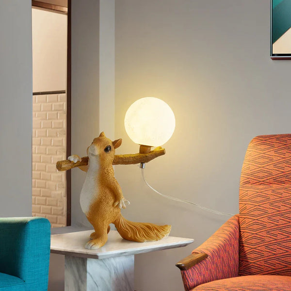 Lampe de Table Nordique Créatif LED Animal Écureuil