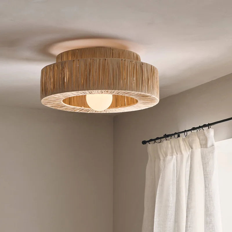 Plafonnier rétro en rotin et paille - Style Vintage Eco-friendly