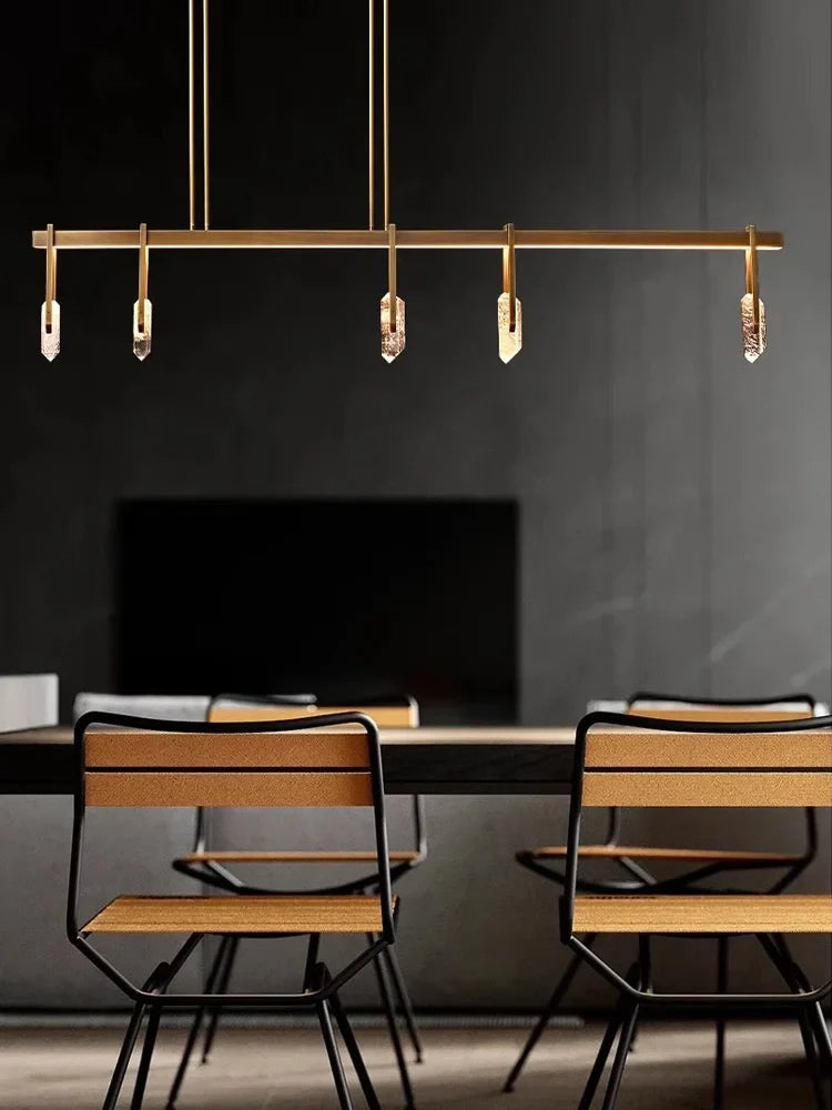 Lustre de luxe italien en cuivre avec LED postmoderne et cristaux ronds