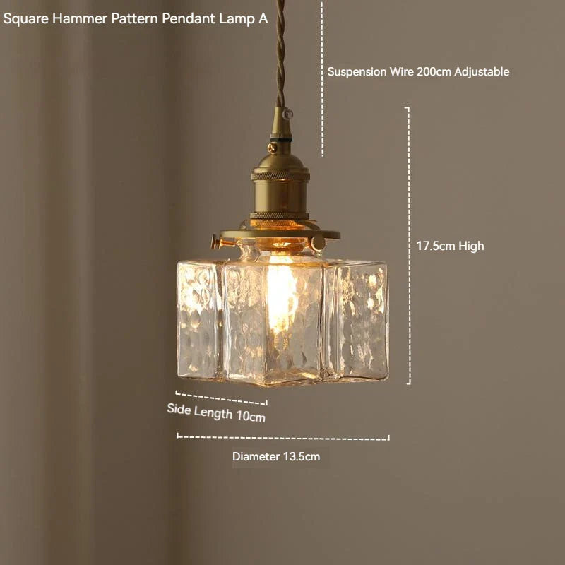 Suspension japonaise vintage en verre et laiton LED
