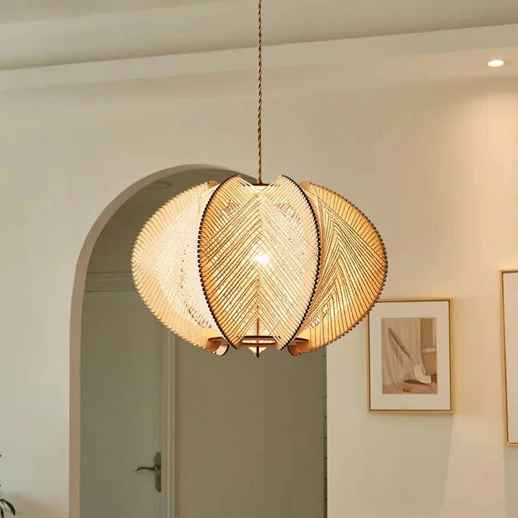 Lustre bois chanvre wabi-sabi suspendu - Édition Nature