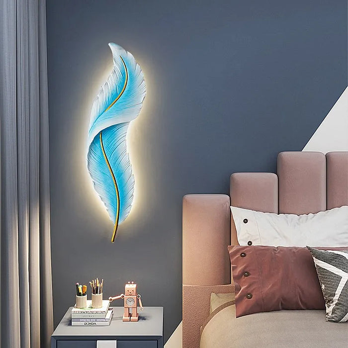 Applique murale LED Plume en résine - Modèle Moderne aux Couleurs Rose et Bleu