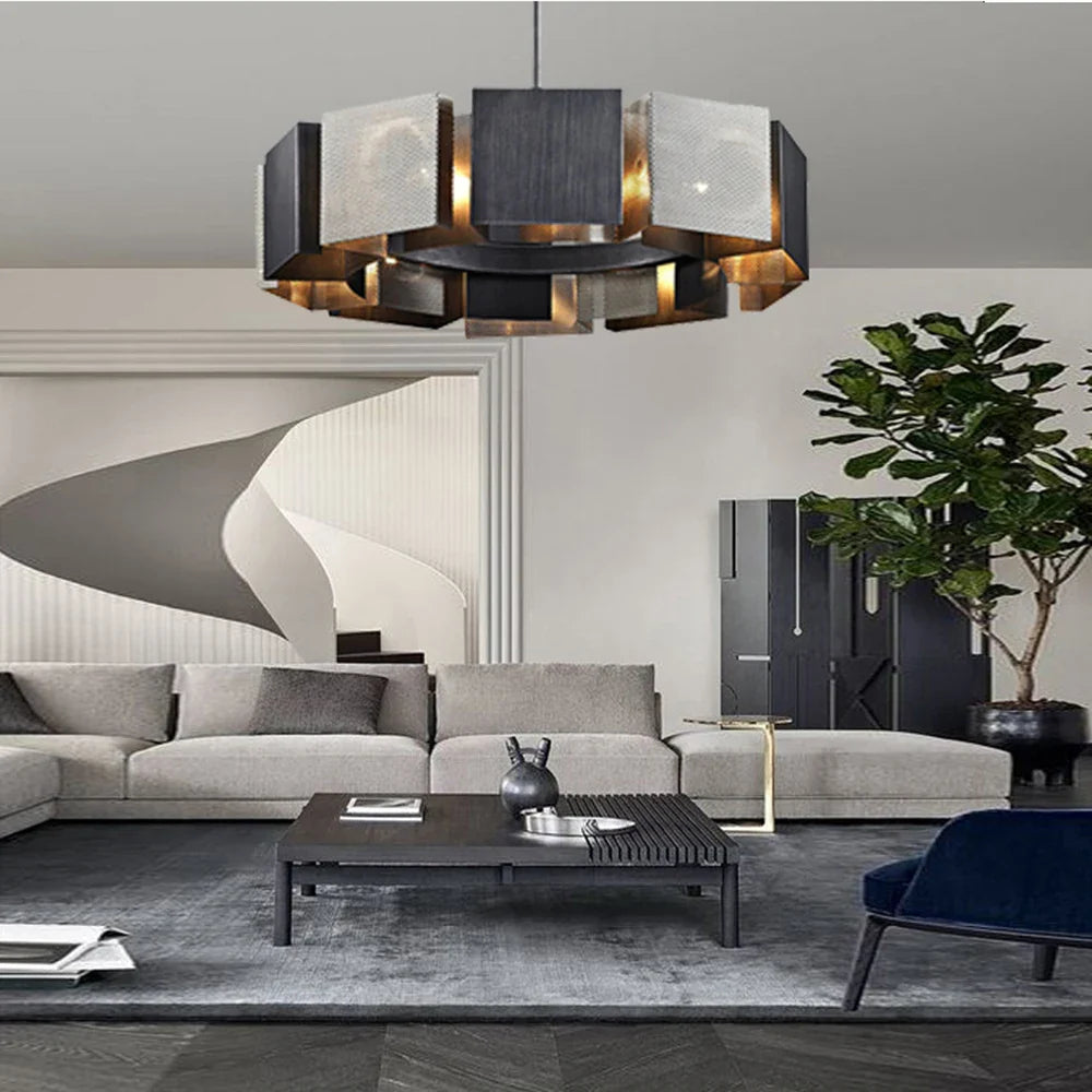 Lustre suspendu LED postmoderne en métal noir - Style industriel