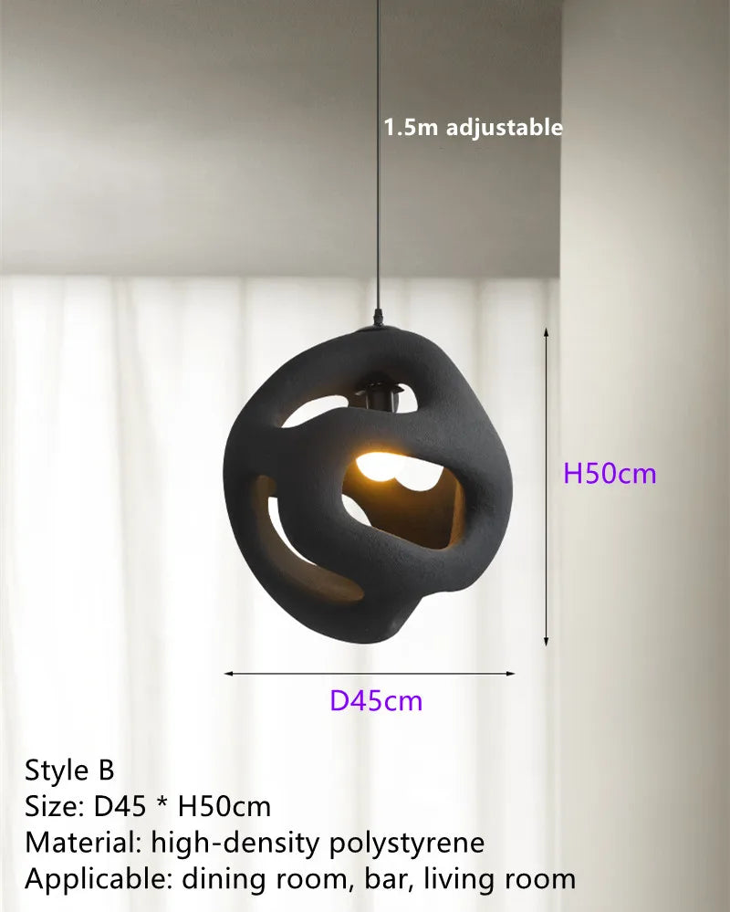 Lustre Restaurant Design Wabi Sabi Nordique LED Handcrafted-Style Japonais Interior Loft Suspension Lumière Noire
