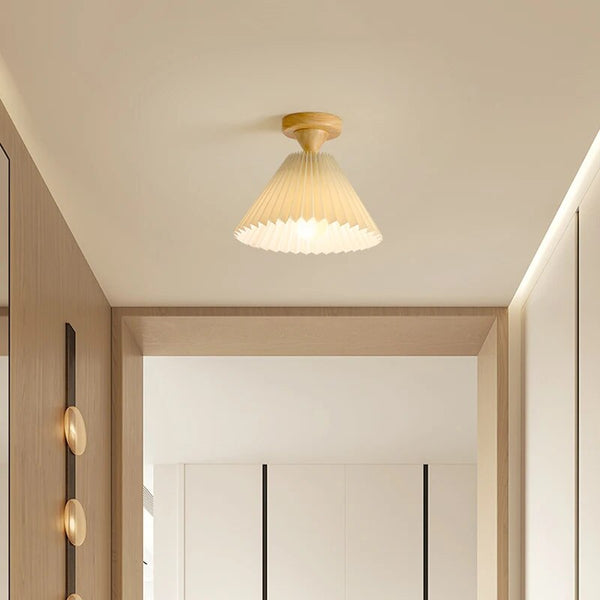 Plafonnier LED Bois et Tissu Plissé