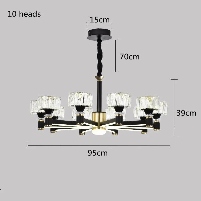 Lustre Nordique Luxe en Cristal Or et Noir
