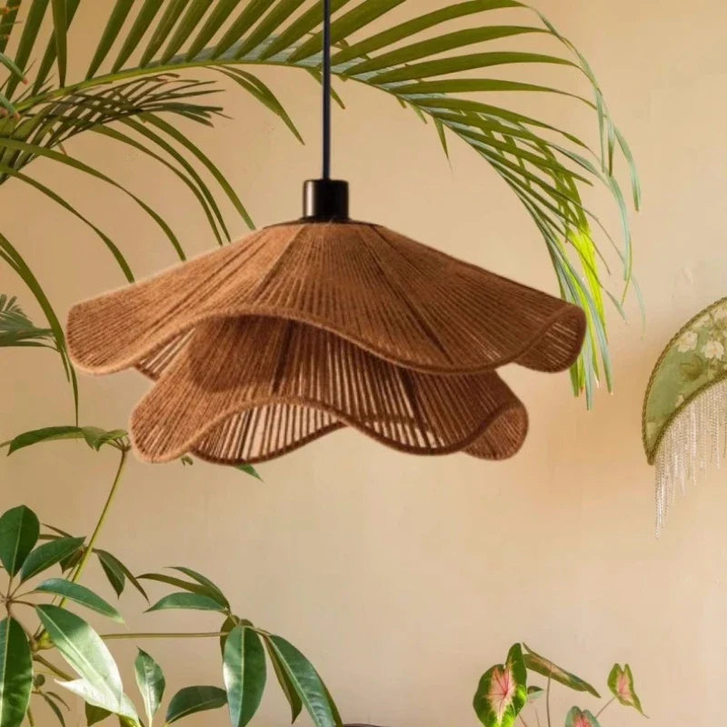 Suspension Nordique Chanvre E27 LED - Style Japonais pour Salle à Manger ou Chambre