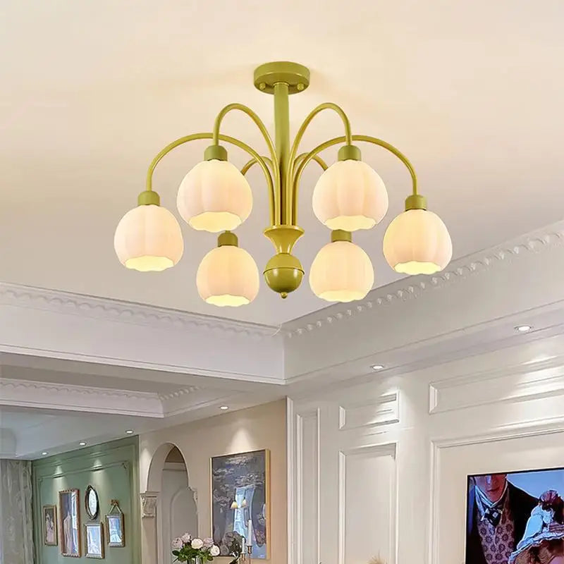 Lustre en Verre Lait Blanc LED pour Chambre Intérieure, couleur Vert.