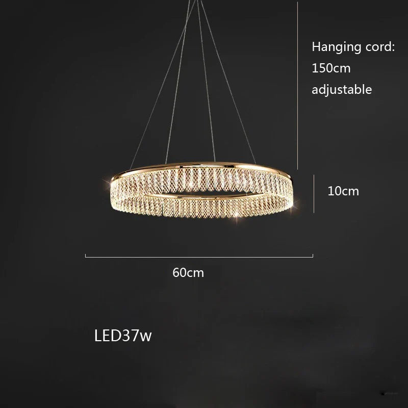 Lustre LED en cristal Losange Rond à plusieurs anneaux de luxe 2024