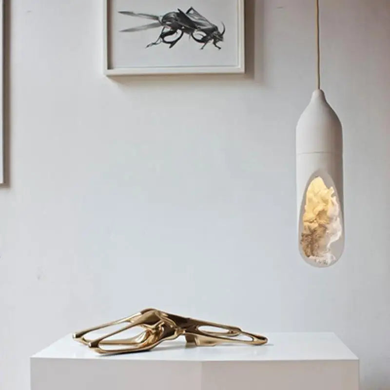 Suspension Lampe Japonaise Wabi Sabi Moderne en Plâtre pour Foyer, Cuisine ou Chambre