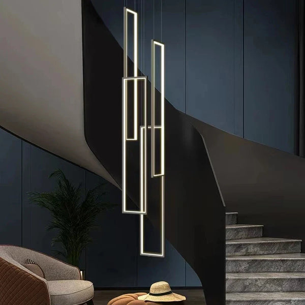Lustre Premium Or Noir à LED pour Maison Intérieur Salon Escalier Hall Rectangulaire