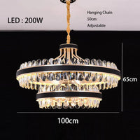 Lustre en cuir LED Cristal Luxueux Rond Suspendu Moderne - Élégance Brillante