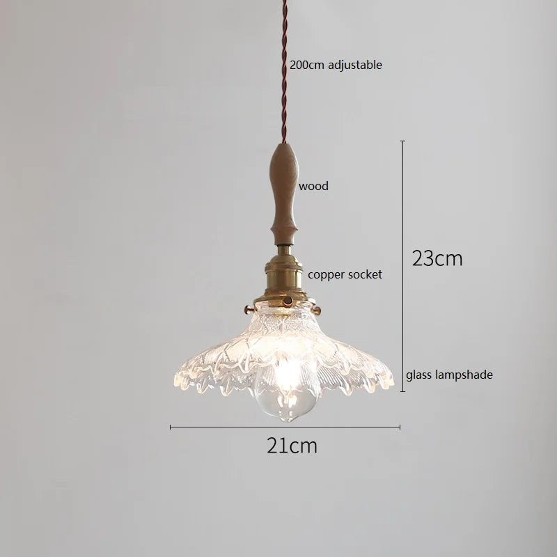 Suspension japonaise en céramique et bois de frêne vintage