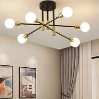 Lustre LED Moderne Chic en Noir, Blanc et Or