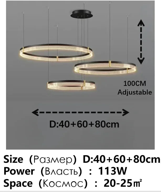 Lustre LED anneau en acrylique au design contemporain avec anneau intérieur