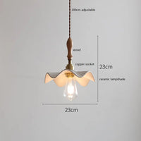 Suspension japonaise en céramique et bois de frêne vintage