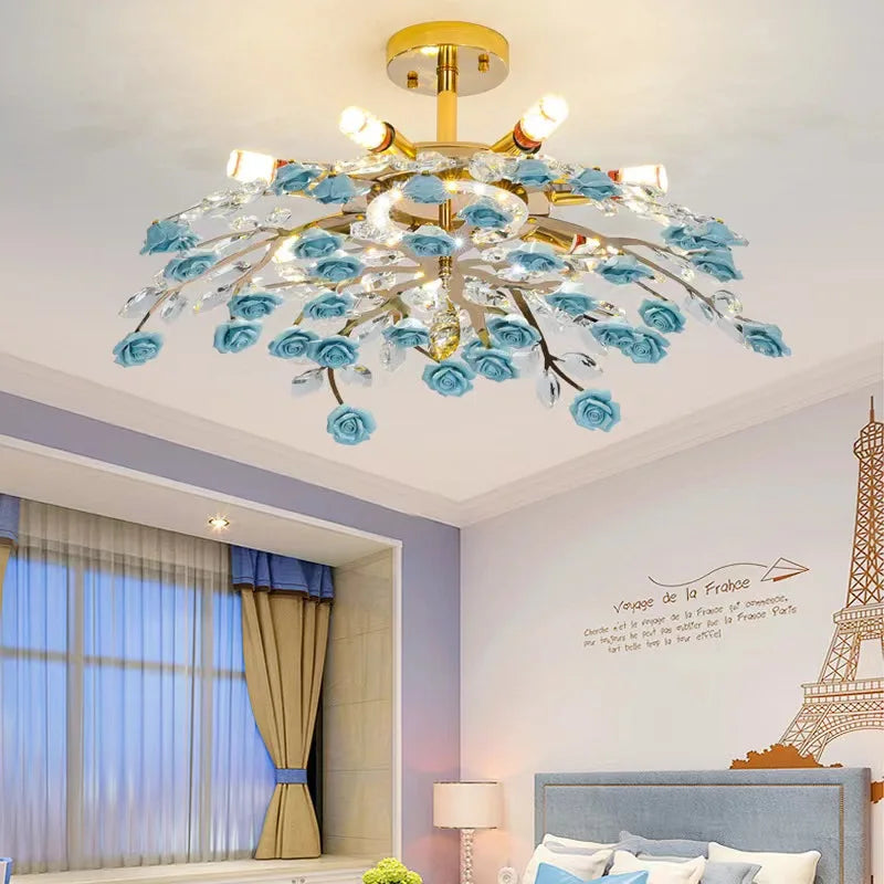 Plafonnier de luxe moderne en céramique avec fleurs en cristal