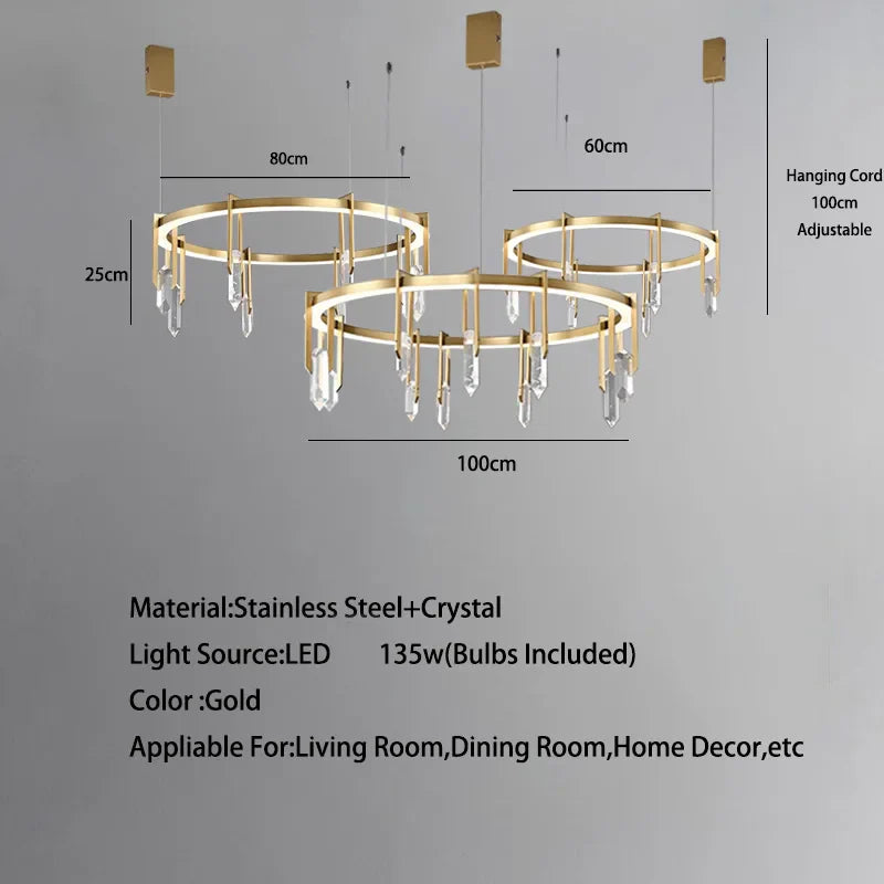 Lustre de luxe italien en cuivre avec LED postmoderne et cristaux ronds