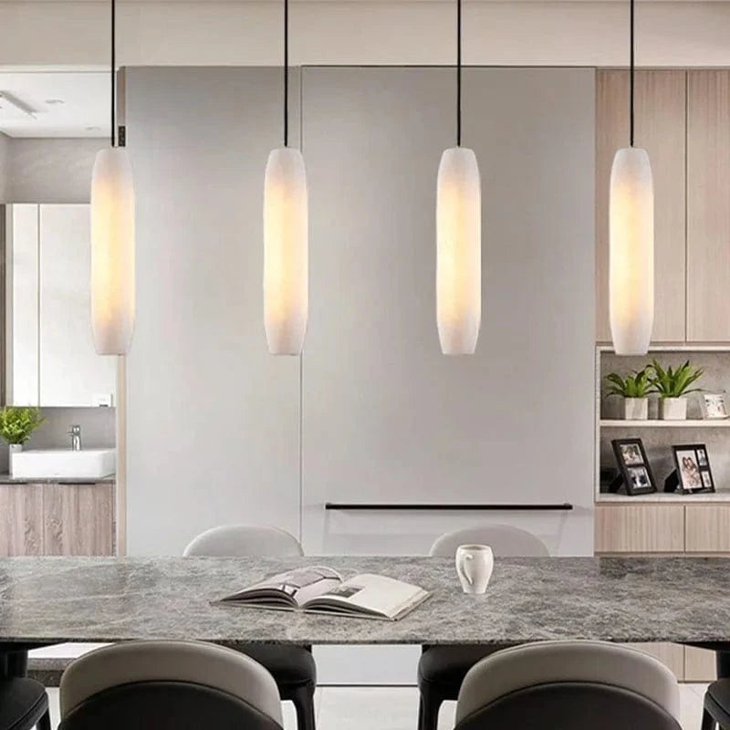 Suspension Luxe en Marbre Naturel avec Fil en Laiton Réglable