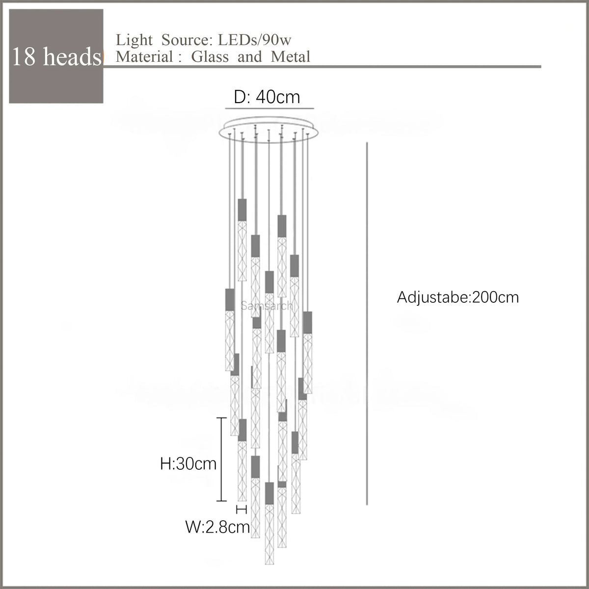 Lustre en Or Moderne LED pour Escalier en Cristal Spirale