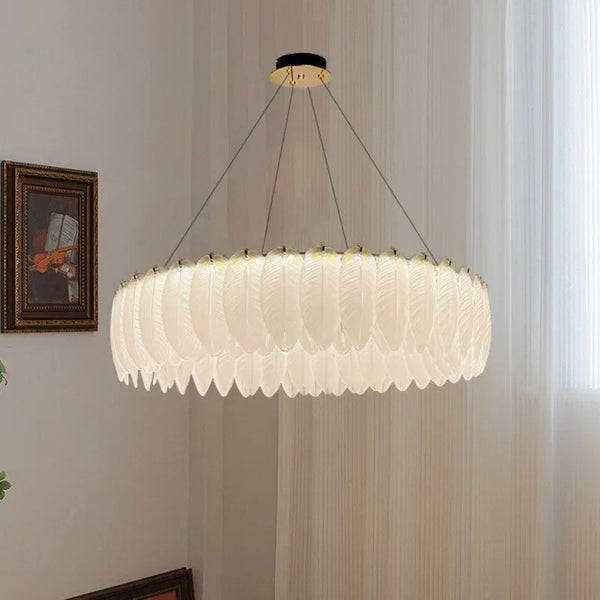 Lustre LED nordique en verre cristal et plumes décoratif d'intérieur - Collection Luxe