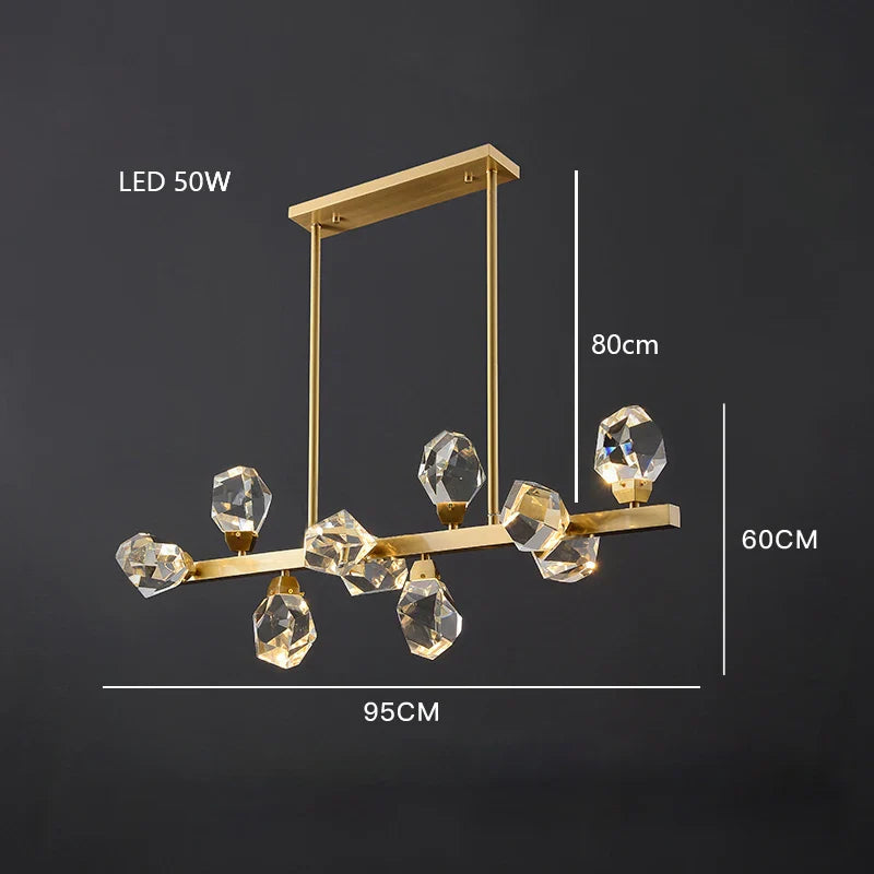 Lustre de Luxe en Laiton Diamant Cristal LED Moderne