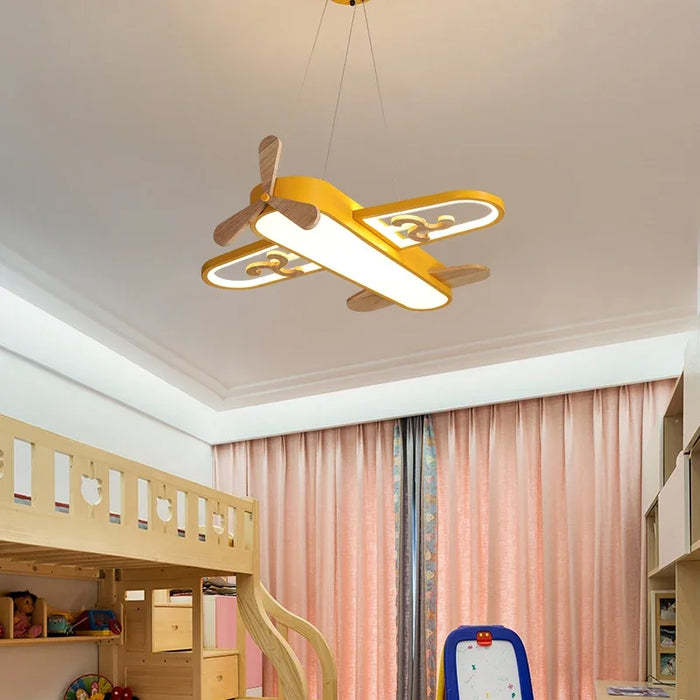 Plafonnier LED Design Minimaliste en Bois Forme Avion pour Enfants - EcoAvion