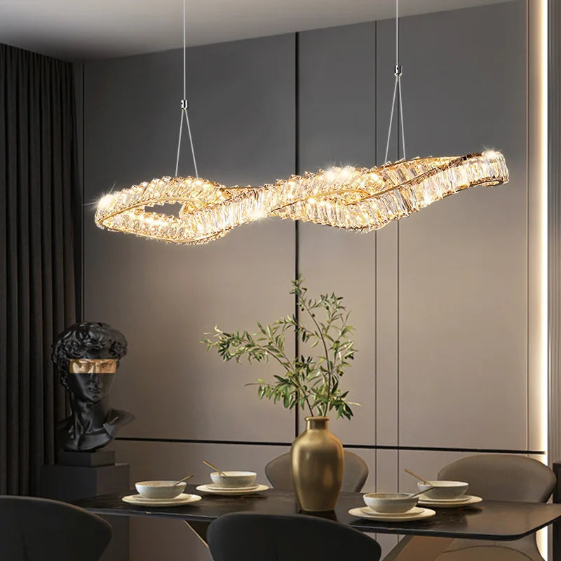 Lustres modernes en cristal de luxe LED Suspended Gold