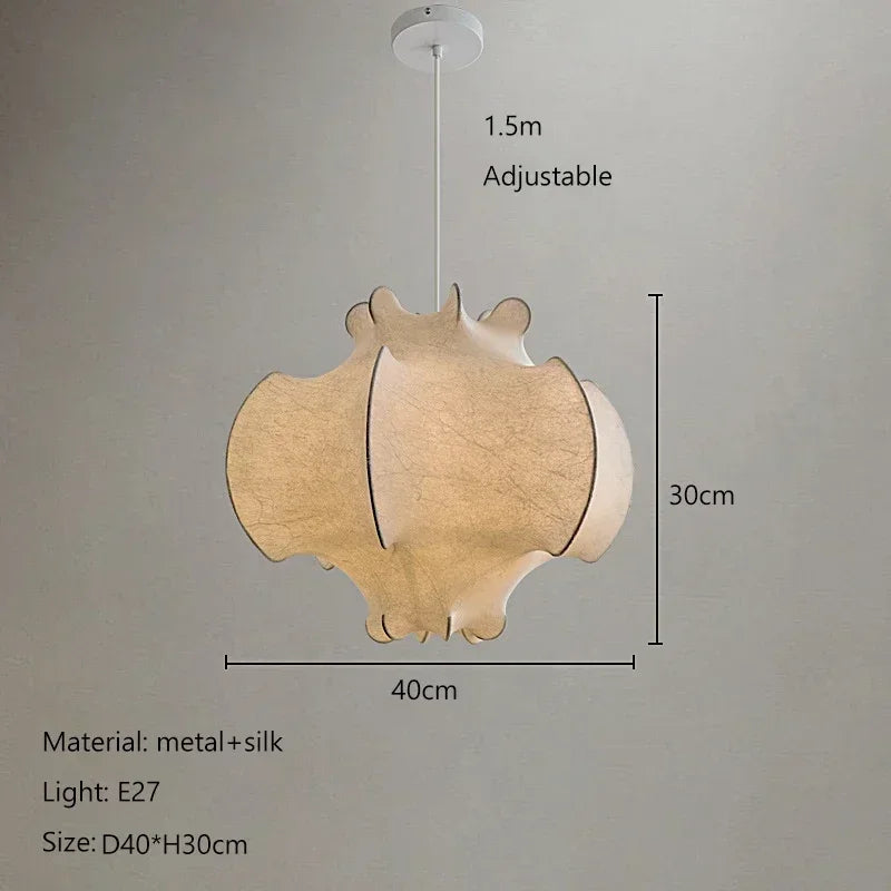 Lustre Nordique en Soie Japonaise Wabi Sabi avec Éclairage LED