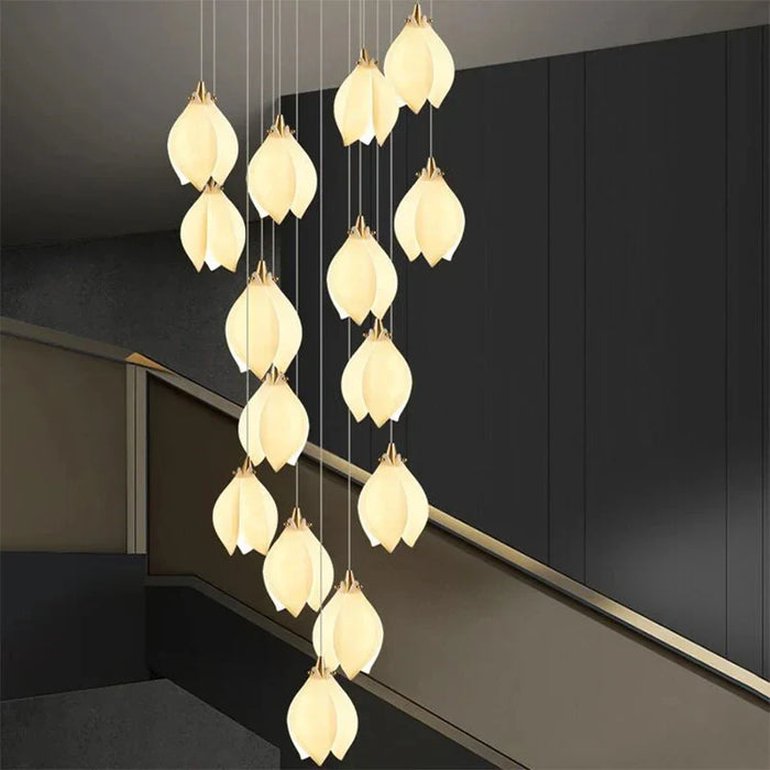 Lustre Duplex LED Magnolia en Céramique pour Hôtel et Villa