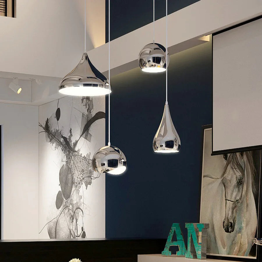 Plafonnier nordique argenté Globe boule miroir, lampe suspendue en fer