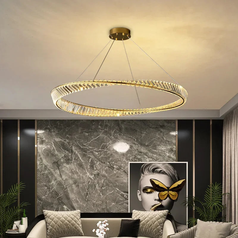 Lustre LED Moderne en Cristal K9 avec Anneau Irrégulier - Collection Élégance Cristalline