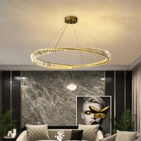 Lustre LED Moderne en Cristal K9 avec Anneau Irrégulier - Collection Élégance Cristalline