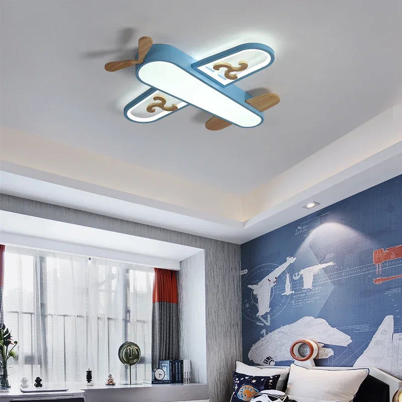 Plafonnier LED Design Minimaliste en Bois Forme Avion pour Enfants - EcoAvion