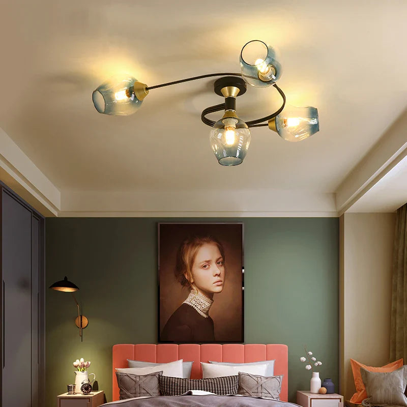 Lustre moderne nordique en spirale en verre et fer - Collection Scandinave