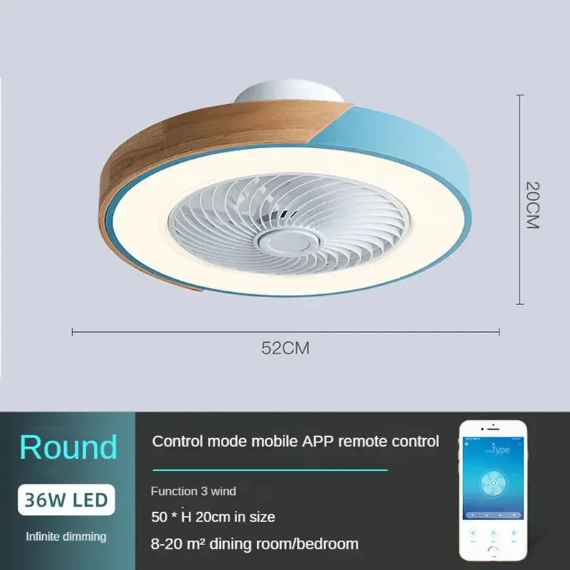 Plafonnier LED en bois design moderne avec ventilateur et télécommande