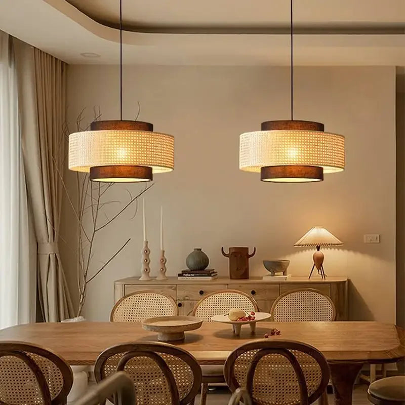 Suspension Design Bambou Rotin avec LED.