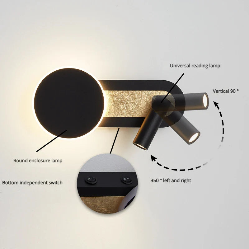 Applique Murale LED Rotative Nordique Moderne Avec Interrupteur