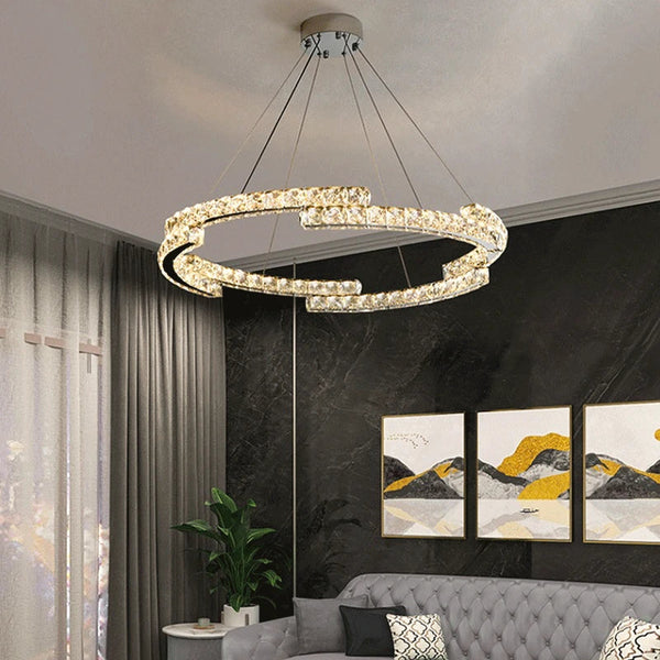Lustre Nordique en Cristal et Acier Inoxydable avec Miroir LED Intérieur