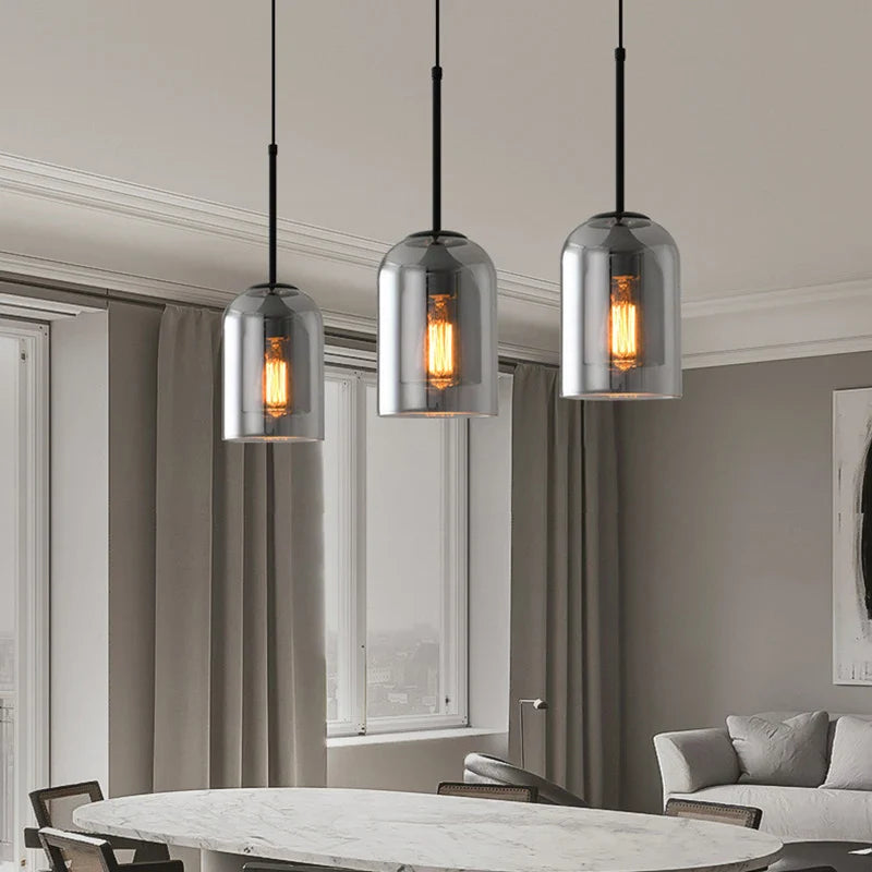 Suspension vintage en verre fumé pour restaurant loft