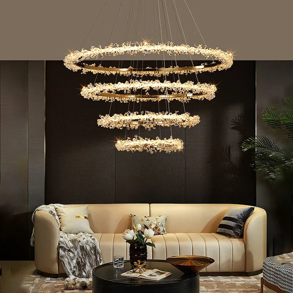 Lustre de Luxe Moderne en Cristal avec Éclairage LED Annulaire Variable