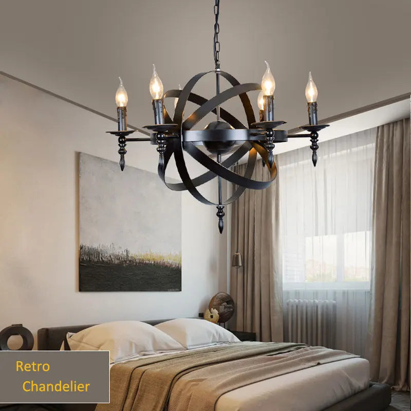 Lustre Loft Américain en Métal Rétro Rustique